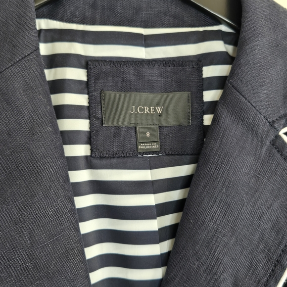 J.Crew Navy White Piped Blazer Gold Button Nautical Linen Schoolboy Style size 8 - Picture 12 of 12
